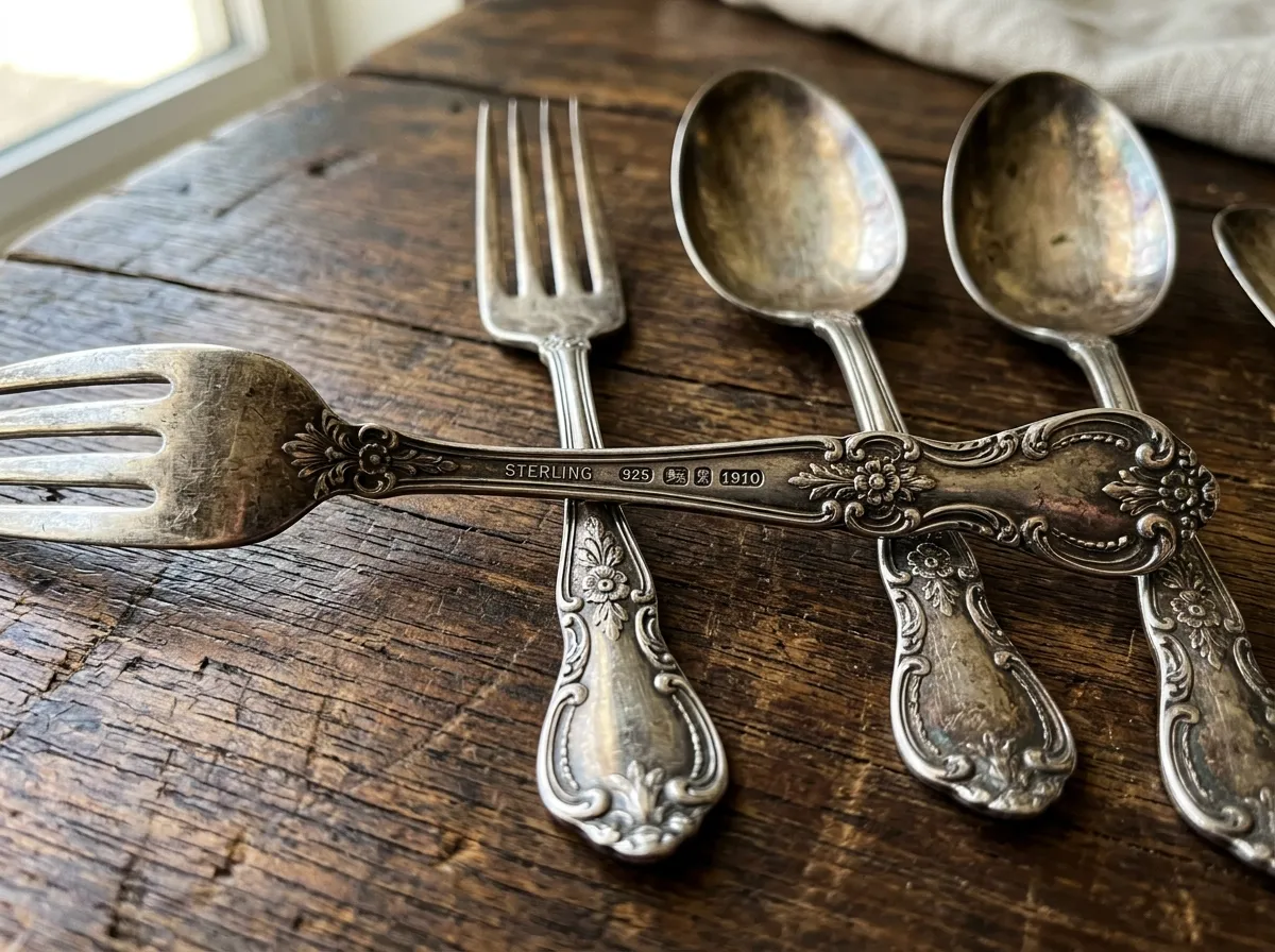 Antique solid sterling silverware flatware showing genuine hallmarks